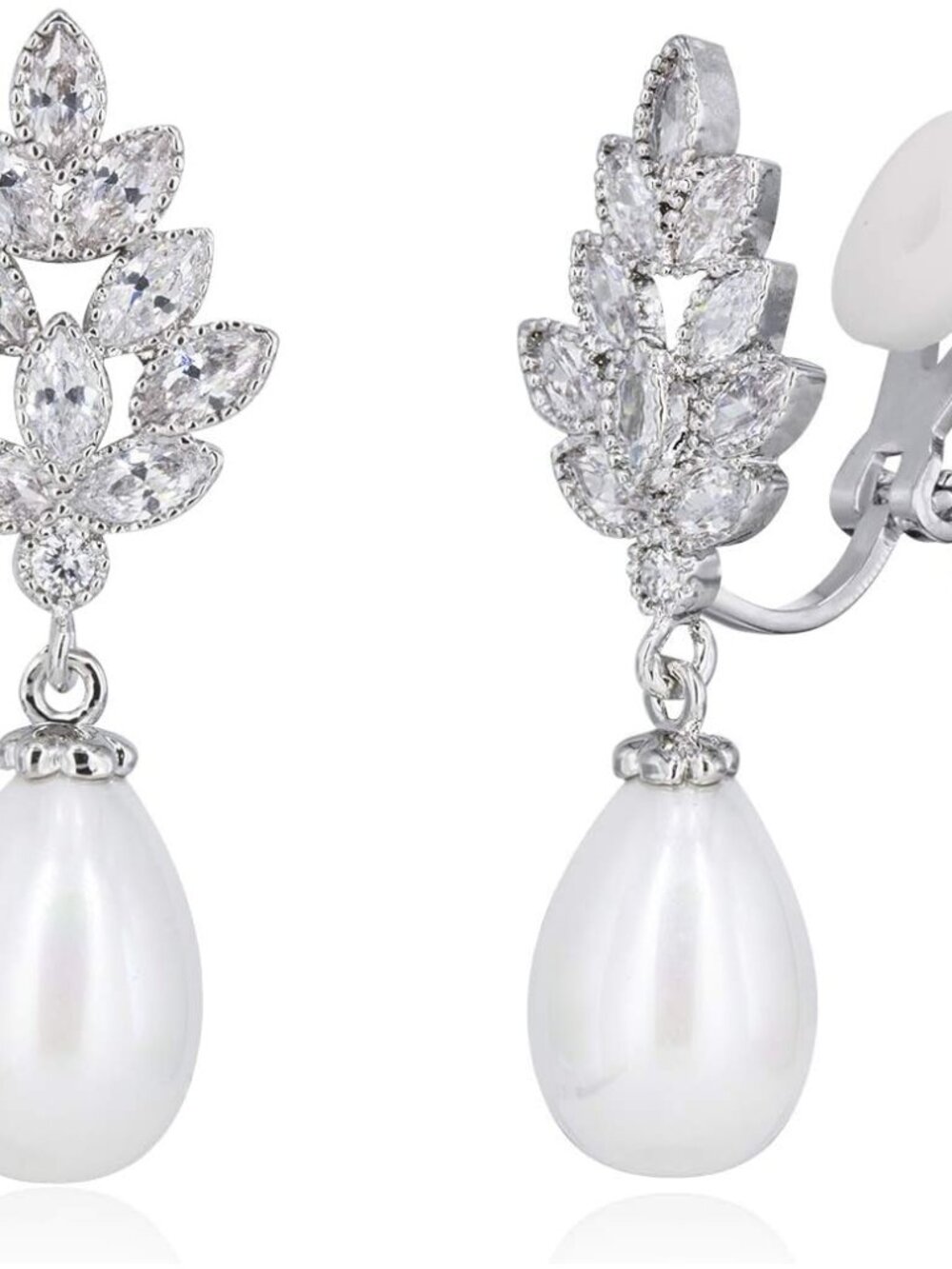 Leaf-shape Dangle Drop Earring Simulated Pearl Cubic Zirconia Crystal Earring Fo